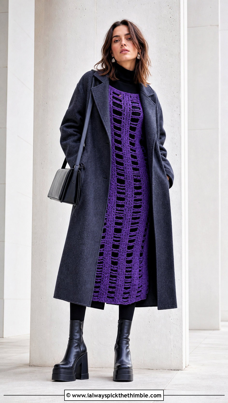Ladder Stitch Crochet Dress With Long Coat - 20 grunge crochet clothes and outfit ideas