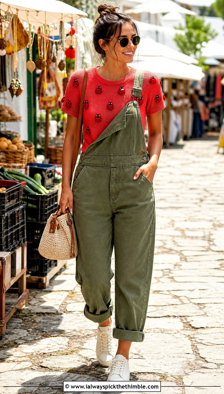 Ladybug Amigurumi Shirt With Utility Overalls - 20 Amigurumi Shirt outfit ideas