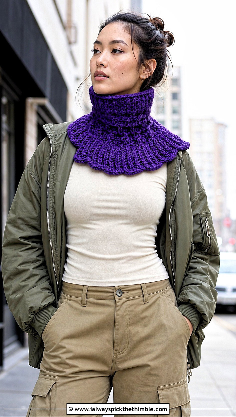 Lansdowne Crochet Cowl With Cargo Pants And Bomber Jacket - 15 lansdowne crochet cowl outfit ideas