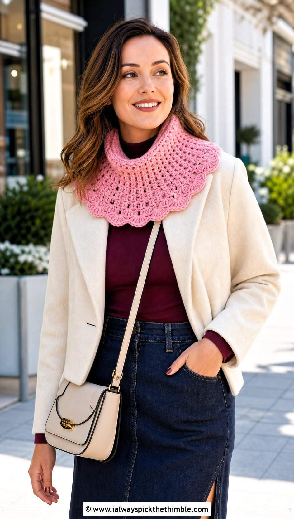 Lansdowne Crochet Cowl With Denim Midi Skirt - 15 lansdowne crochet cowl outfit ideas