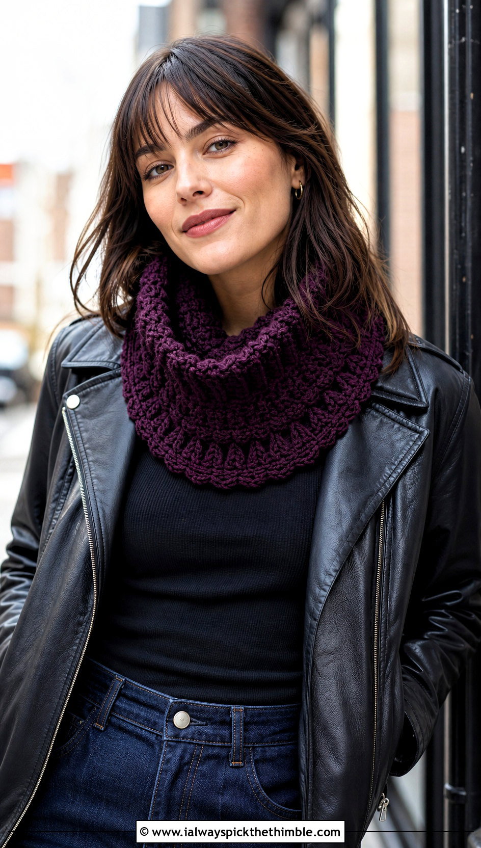 Lansdowne Crochet Cowl With Leather Jacket And Barrel Jeans - 15 lansdowne crochet cowl outfit ideas