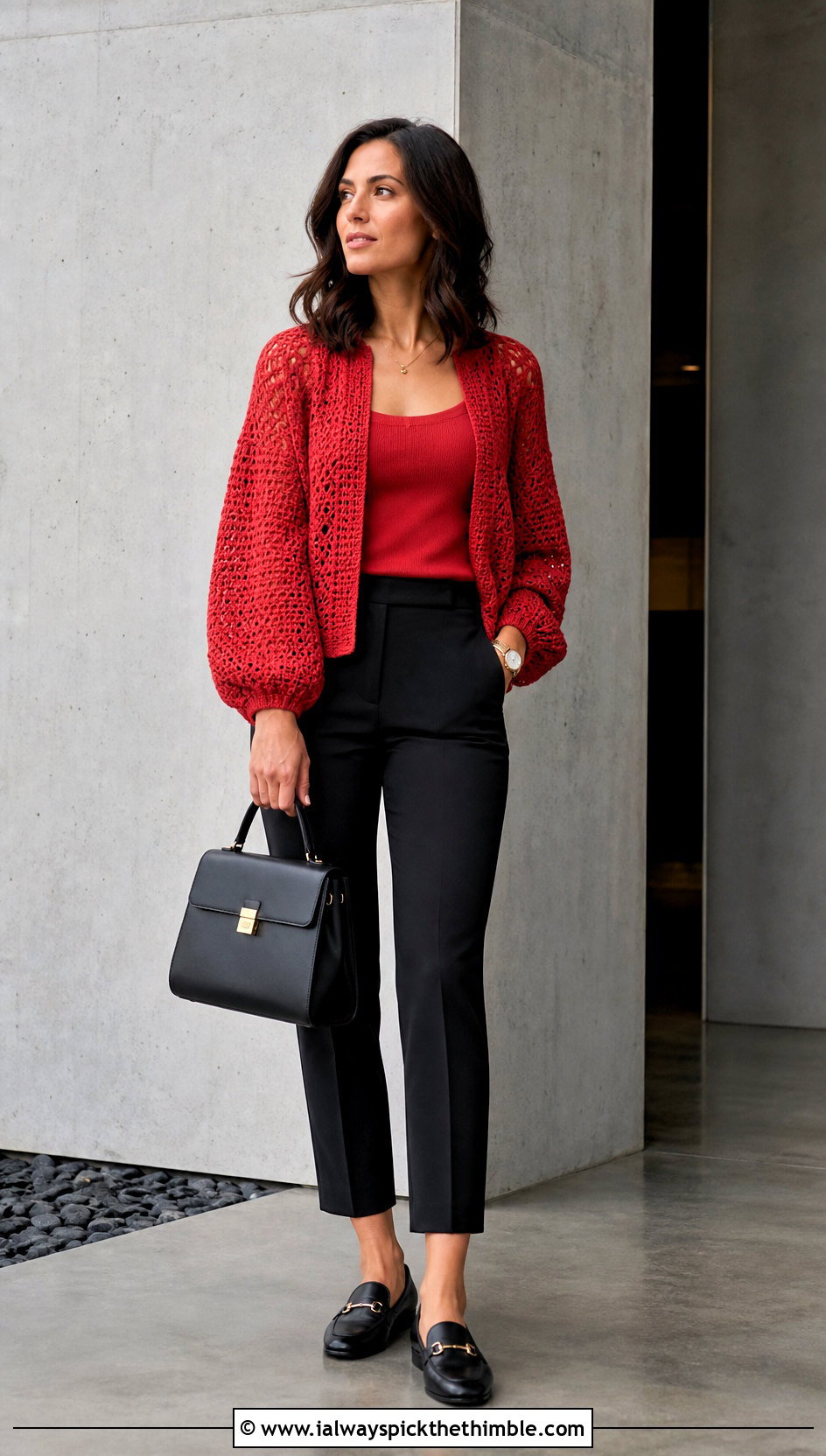 Lantern Sleeve Crochet Top With Cigarette Pants - 20 Crochet Top Ideas With Sleeves