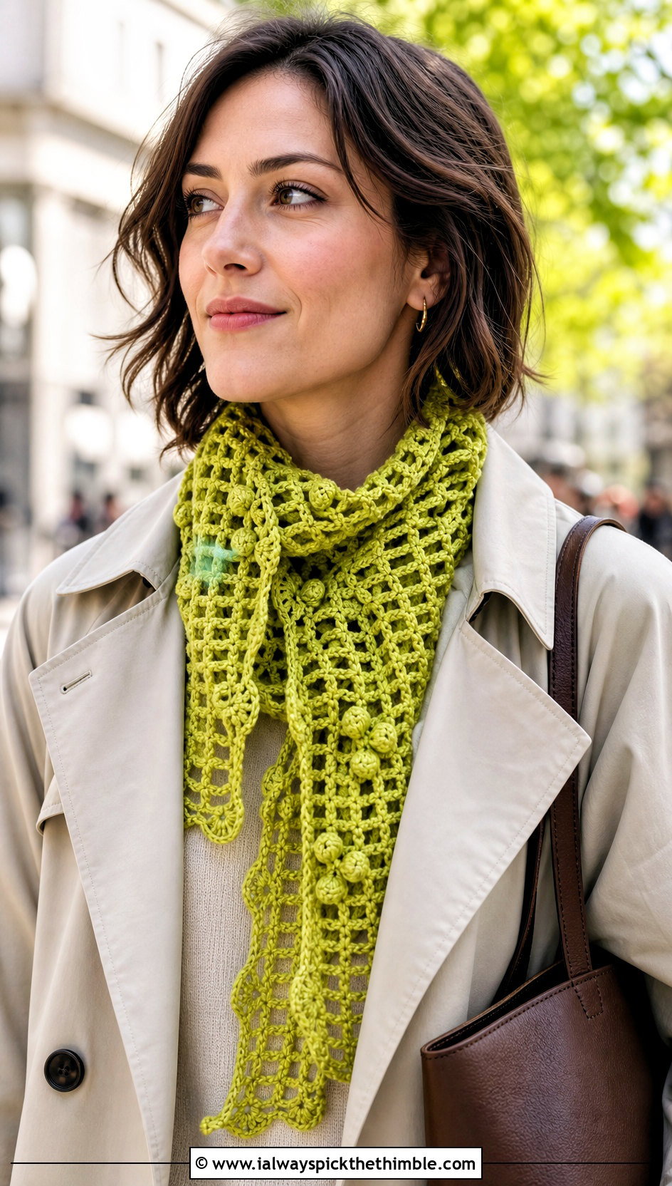 Lattice Berry Freeform Crochet Scarf With Trench Coat - 20 Freeform Crochet Scarf outfit ideas