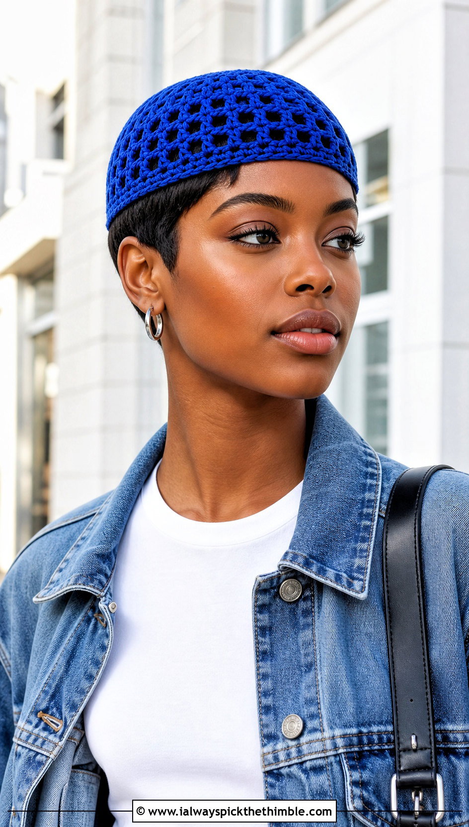 Lattice Crochet Kufi Hat With Wide Leg Jeans - 25 crochet kufi hat outfit ideas