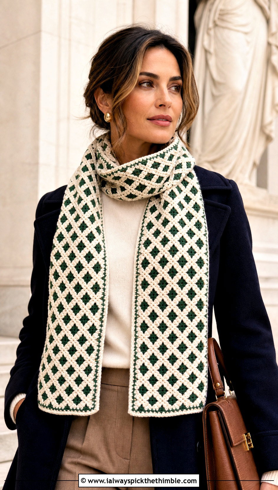 Lattice Mosaic Crochet Scarf With Old Money Outfit - 20 Mosaic Crochet Scarf outfit ideas