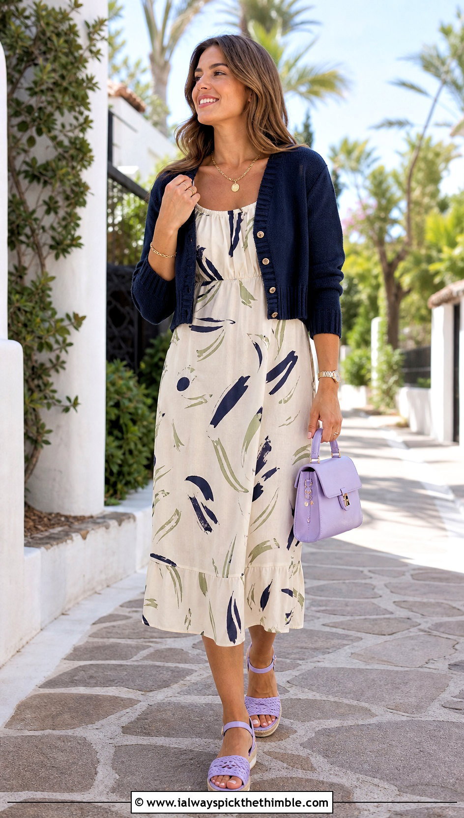Lavender Crochet Espadrille Sandals With a Midi Dress - 15 pastel crochet sandals outfit ideas