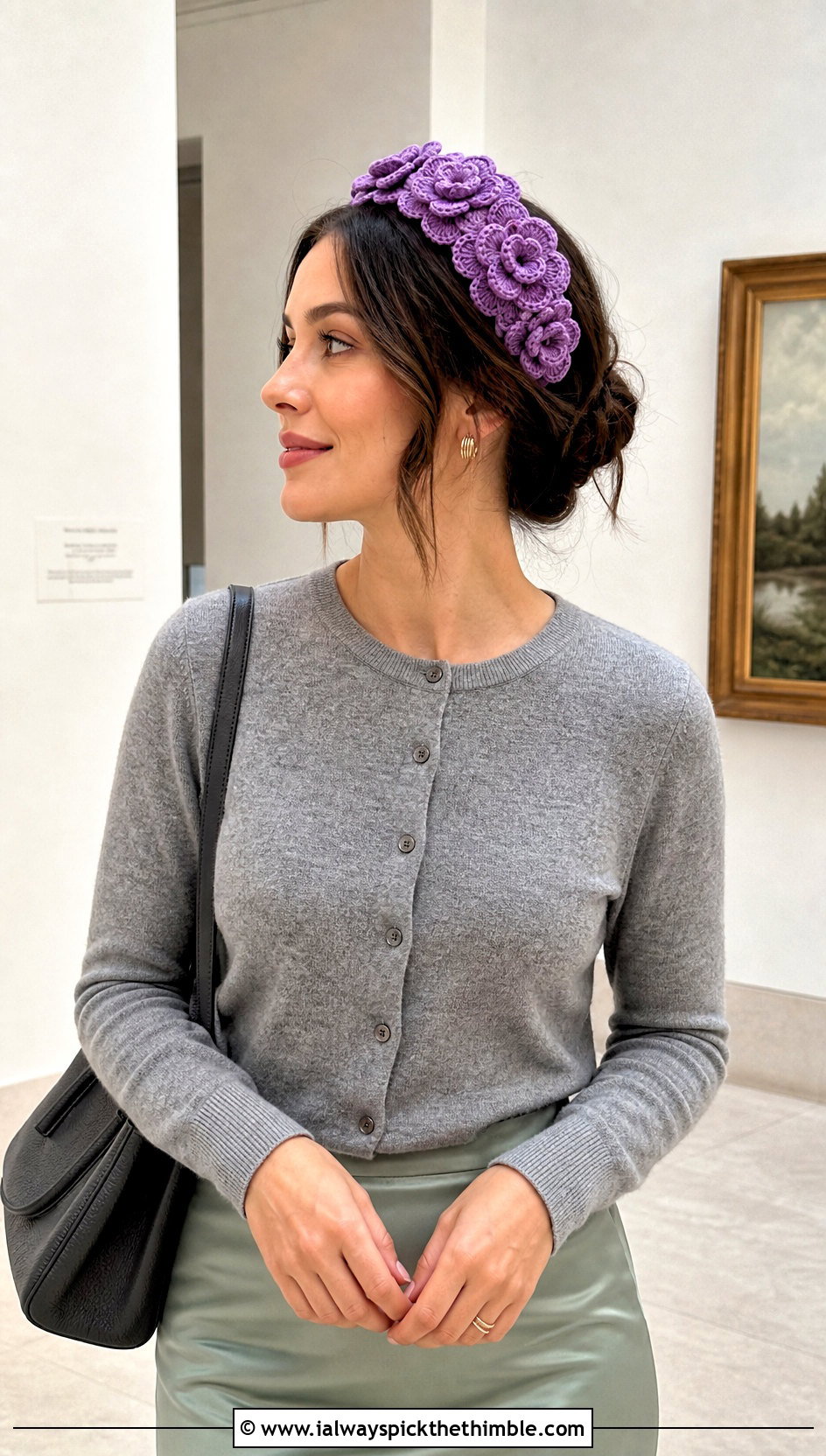 Lavender Layered Petal Headband With Cardigan And Satin Skirt - 15 lavender crochet flower headband outfit ideas