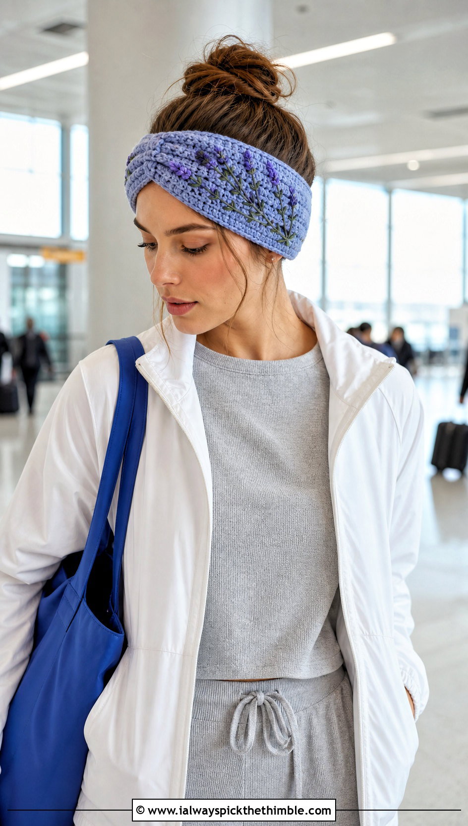 Lavender Sprig Crochet Headband With Knit Lounge Set - 25 flower crochet headband outfit ideas