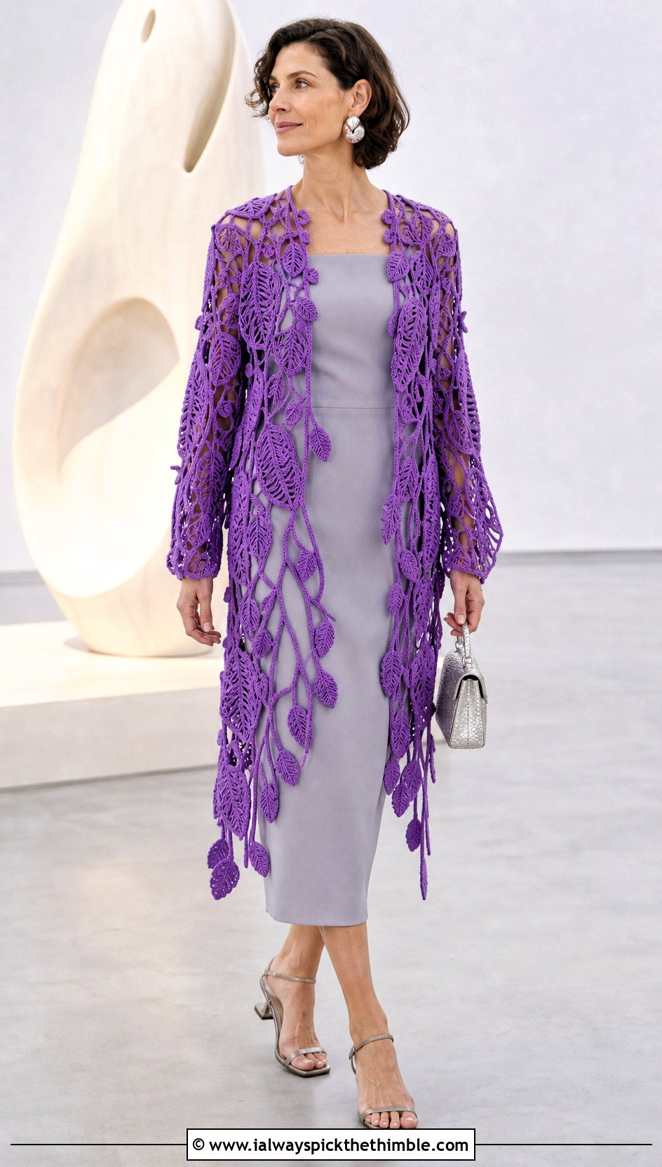 Leaf And Vine Irish Crochet Cardigan With Column Dress - 20 Irish Crochet Cardigan outfit ideas