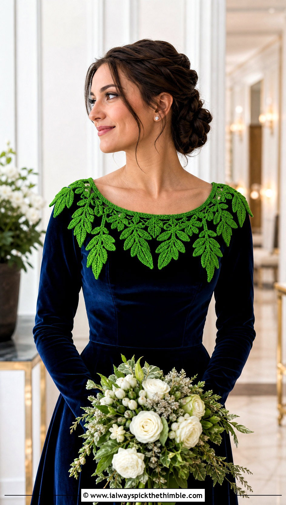 Leaf Motif Crochet Collar With Velvet Wedding Dress - 15 Crochet Collar For Wedding outfit ideas