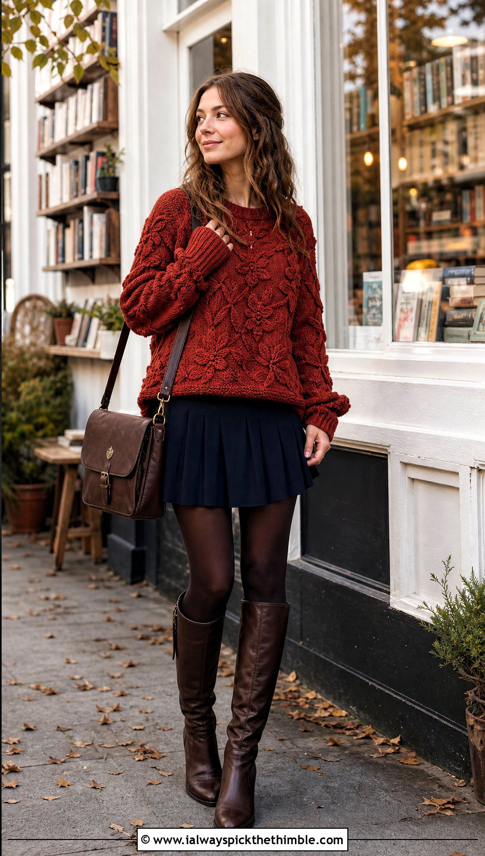 Leaf Motif Crochet Sweater With Pleated Mini Skirt - 20 crochet fairy clothes and outfit ideas
