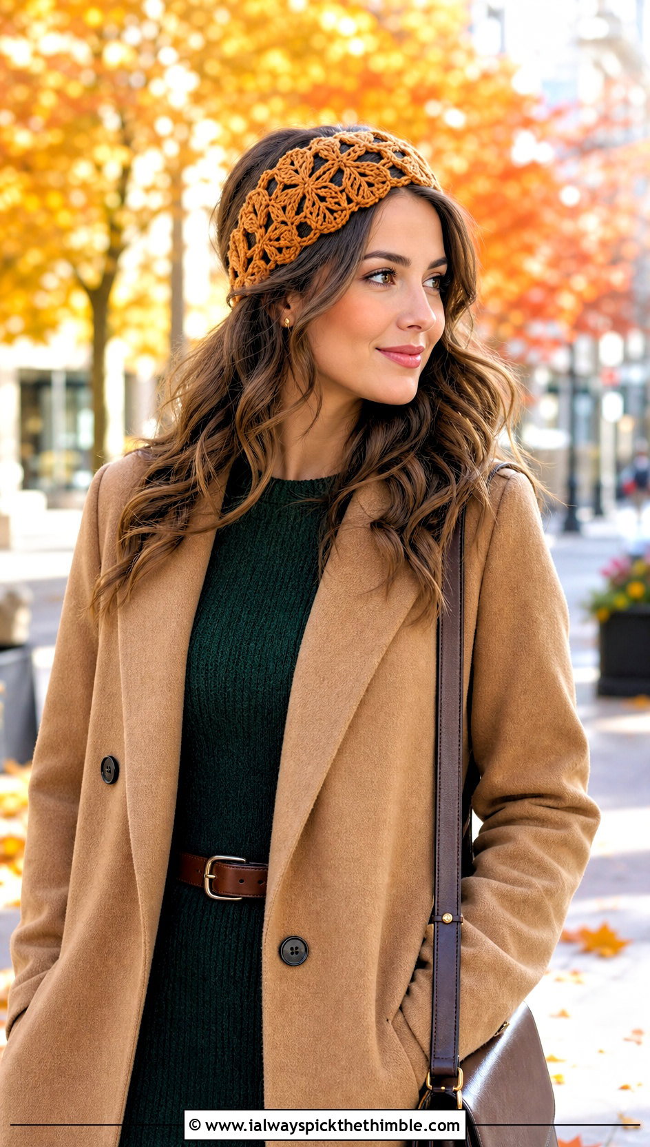 Leaf Motif Lace Crochet Headband With Sweater Dress And Boots - 20 lace crochet headband outfit ideas