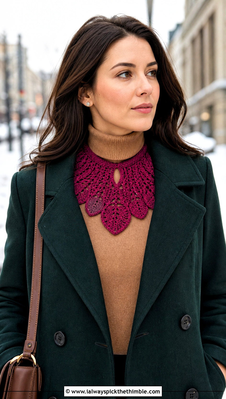 Leaf Stitch Cari Keyhole Crochet Scarf With Peacoat - 15 Cari Keyhole Crochet Scarf outfit ideas