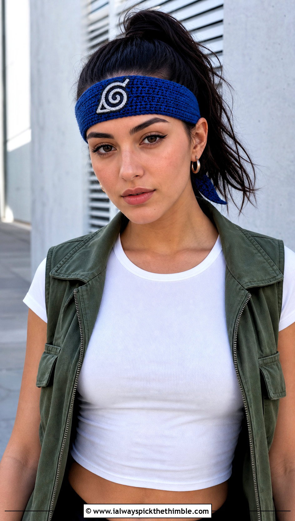 Leaf Village Tie Back Crochet Naruto Headband With Utility Vest - 20 crochet naruto headband outfit ideas