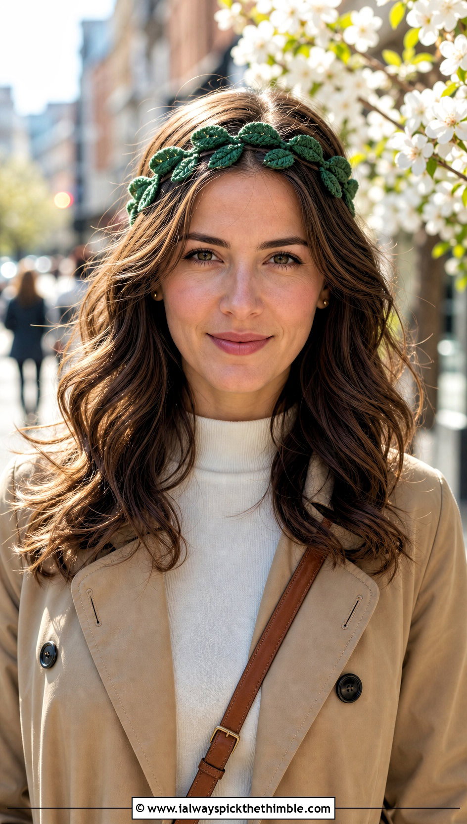 Leaf Vine Crochet Hippie Headband With Trench Coat - 20 crochet hippie headband outfit ideas