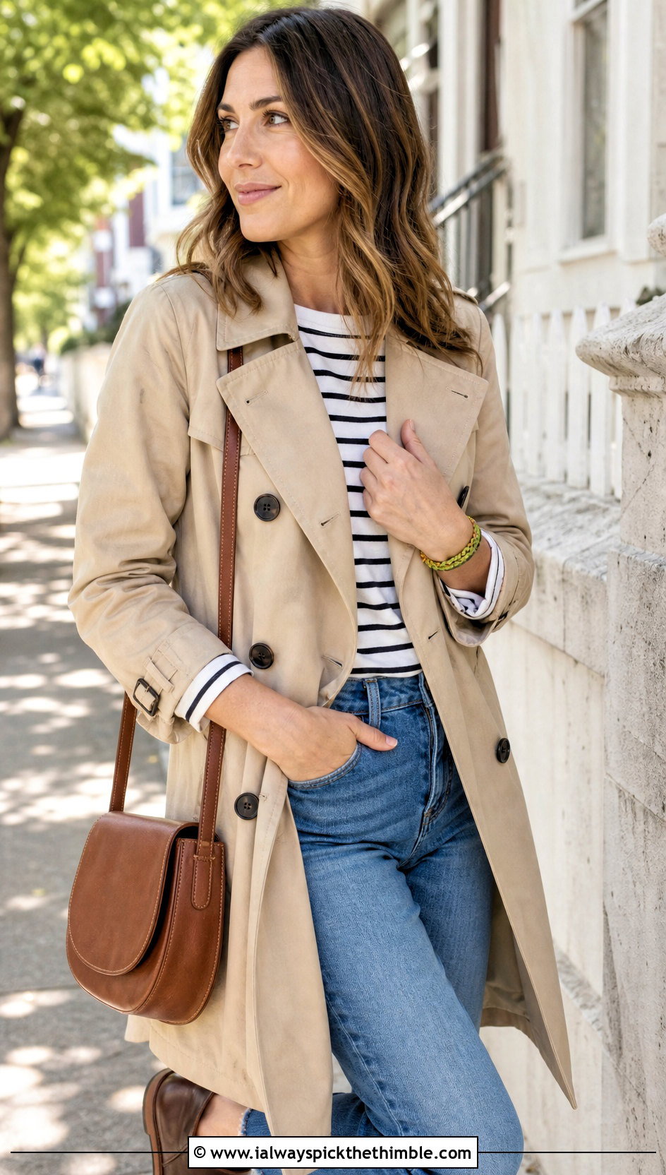 Leather Cord Crochet Wrap Bracelet With Trench Coat And Denim - 25 crochet wrap bracelet outfit ideas