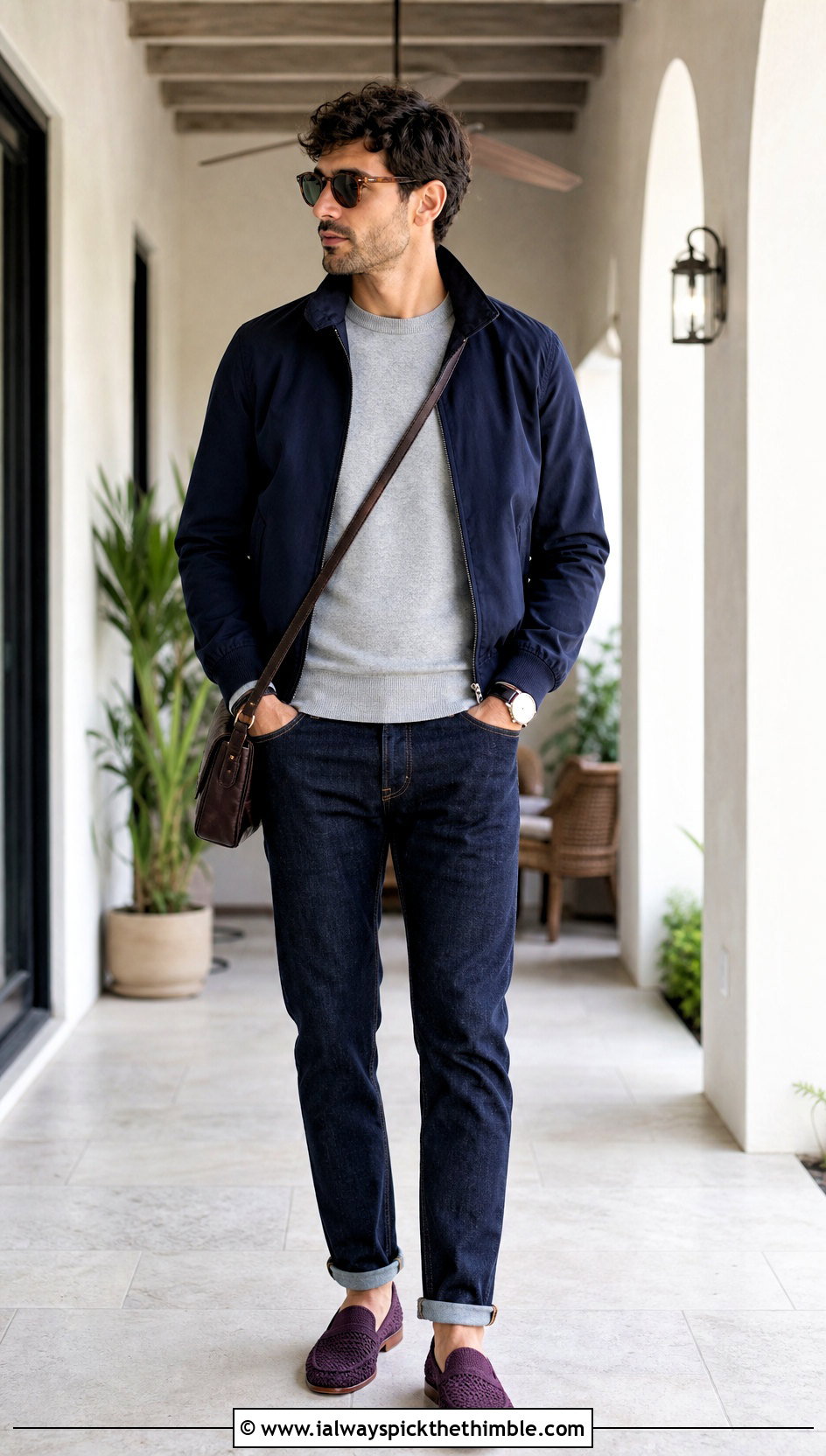 Leather Sole Crochet Slippers With Dark Denim - 25 mens crochet slippers outfit ideas