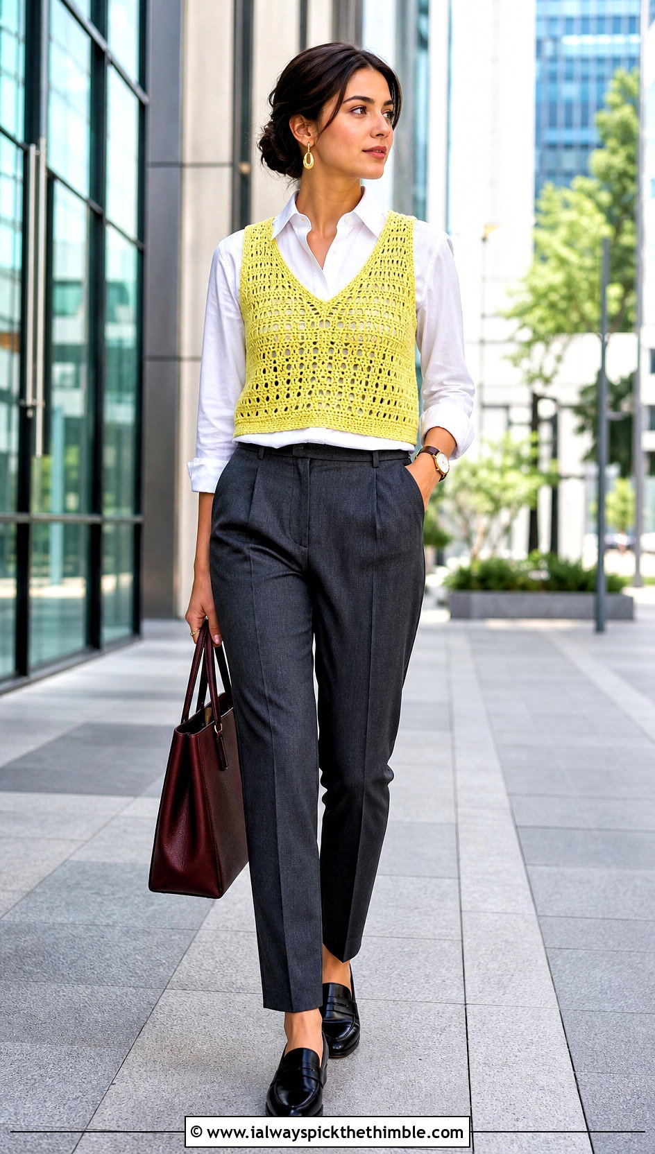Lemon Crochet Vest Top With White Button Down Shirt - 20 Lemon Crochet Top outfit ideas