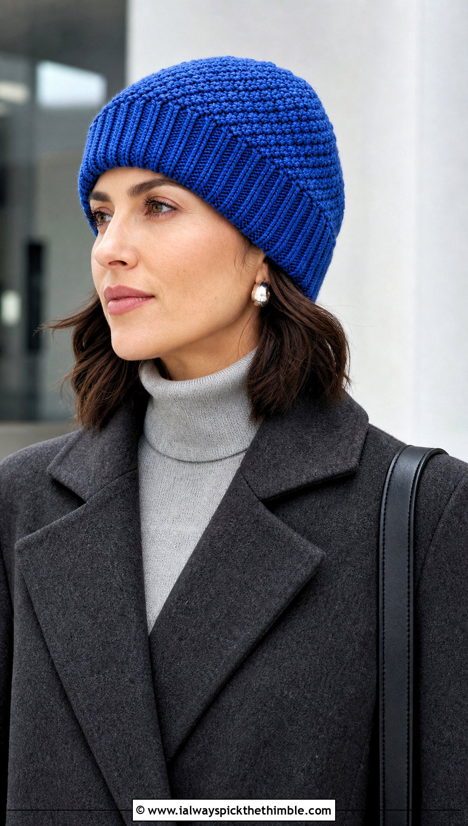 Lemon Peel Stitch Ribbed Brim Beanie With Tailored Coat - 15 Lemon Peel Stitch Crochet Hat outfit ideas
