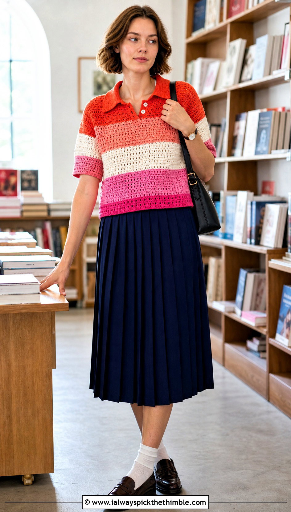 Lesbian Flag Crochet Polo Top With Pleated Skirt - 20 Lesbian Flag Crochet Top outfit ideas