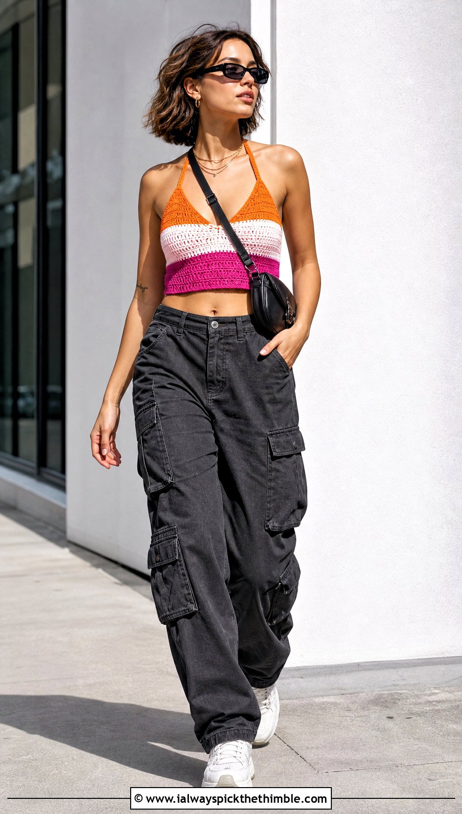 Lesbian Flag Halter Top With Cargo Pants - 20 Lesbian Flag Crochet Top outfit ideas