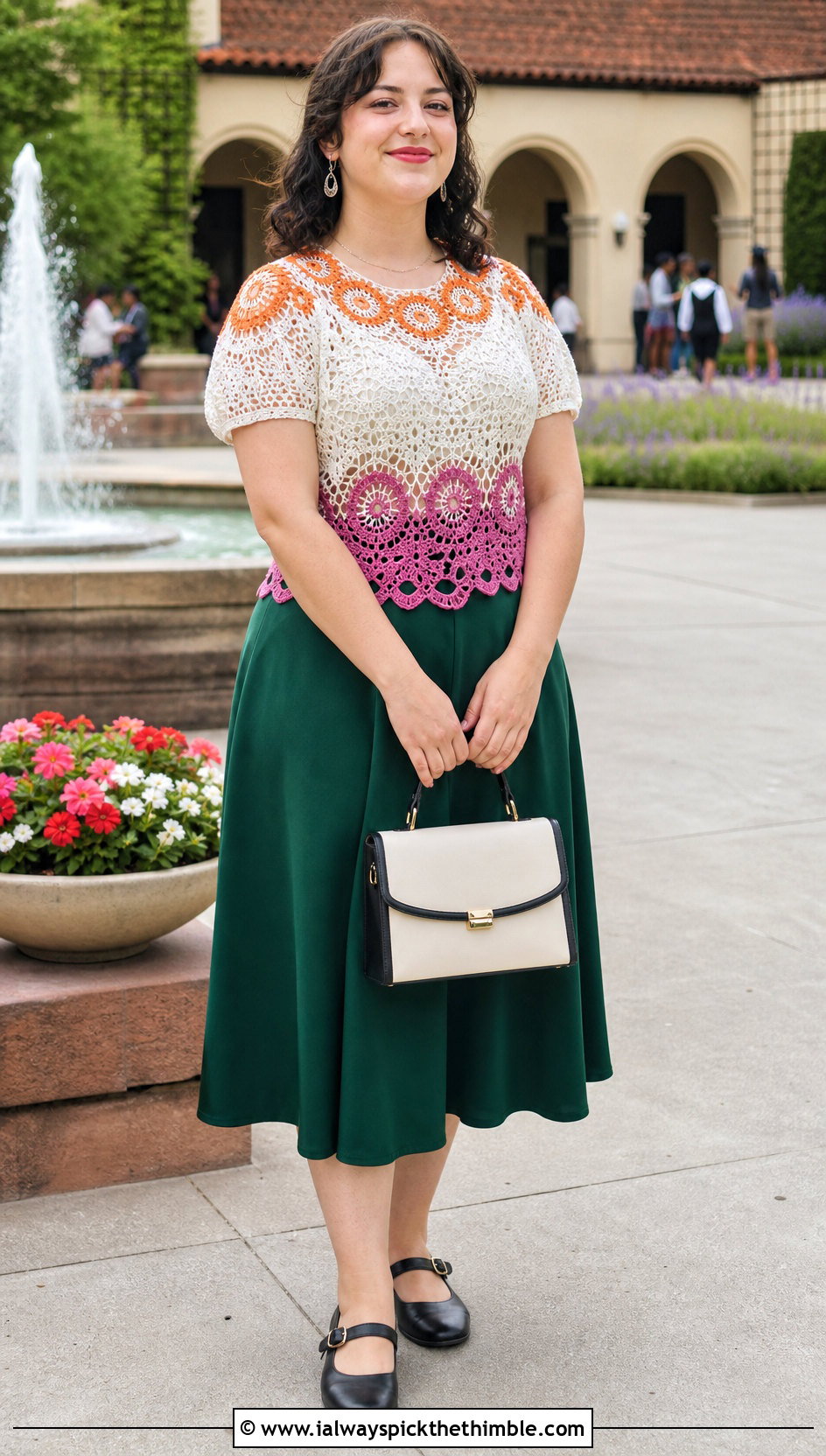 Lesbian Flag Lace Yoke Blouse With A Line Skirt - 20 Lesbian Flag Crochet Top outfit ideas