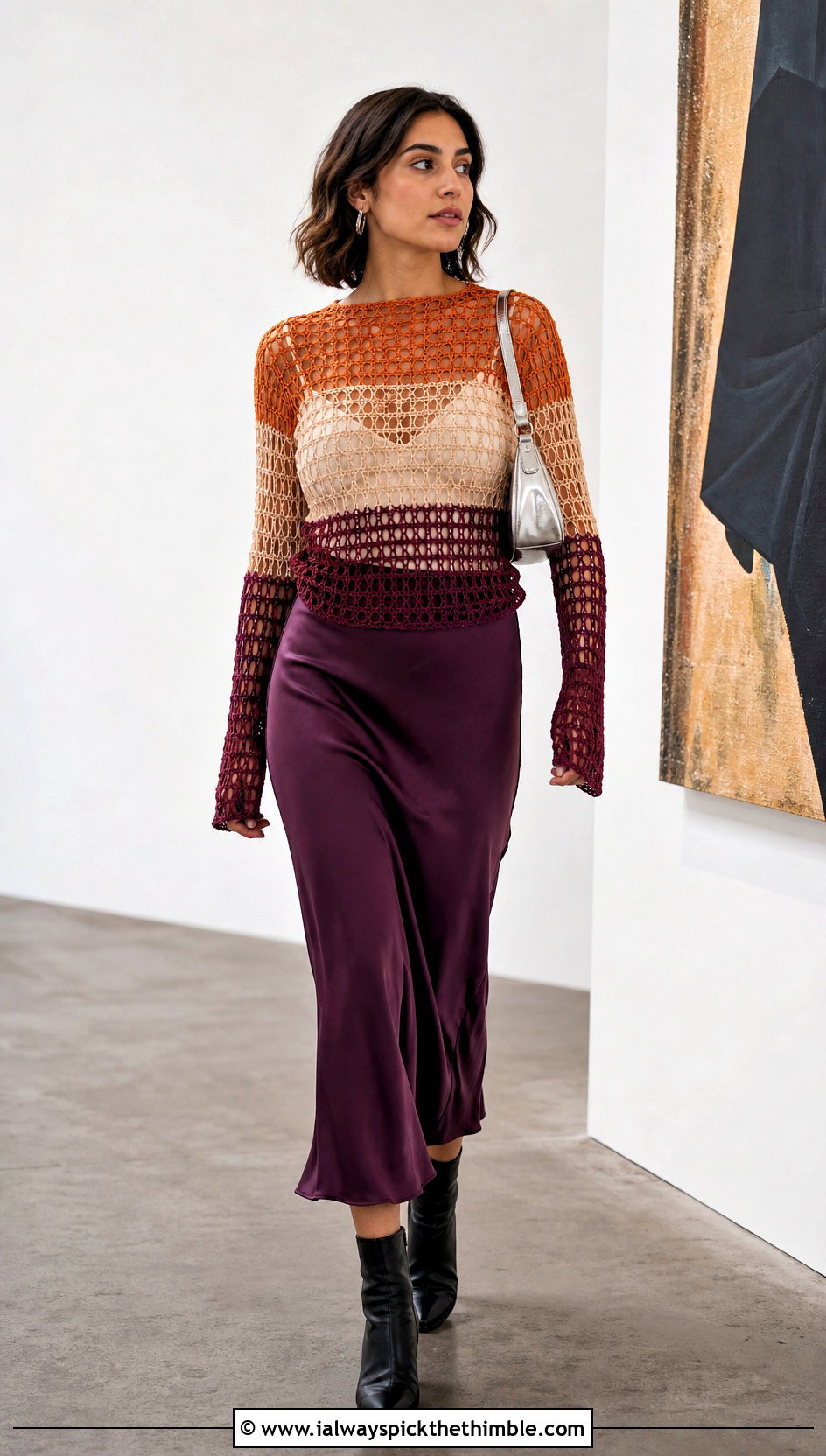 Lesbian Flag Mesh Long Sleeve Top With Slip Skirt - 20 Lesbian Flag Crochet Top outfit ideas