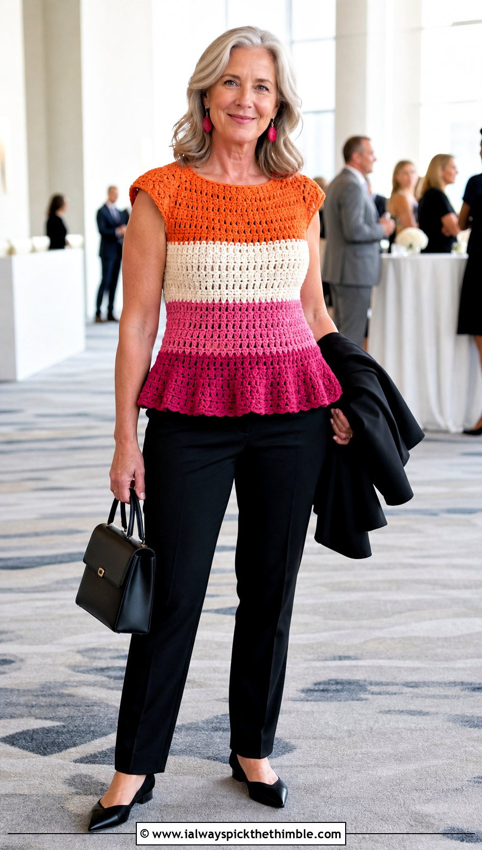 Lesbian Flag Peplum Top With Black Trousers - 20 Lesbian Flag Crochet Top outfit ideas