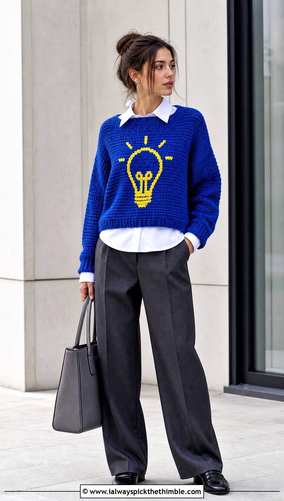 Light Bulb Crochet Mable Pines Sweater With Tailored Trousers - 15 Crochet Mable Pines Sweater outfit ideas