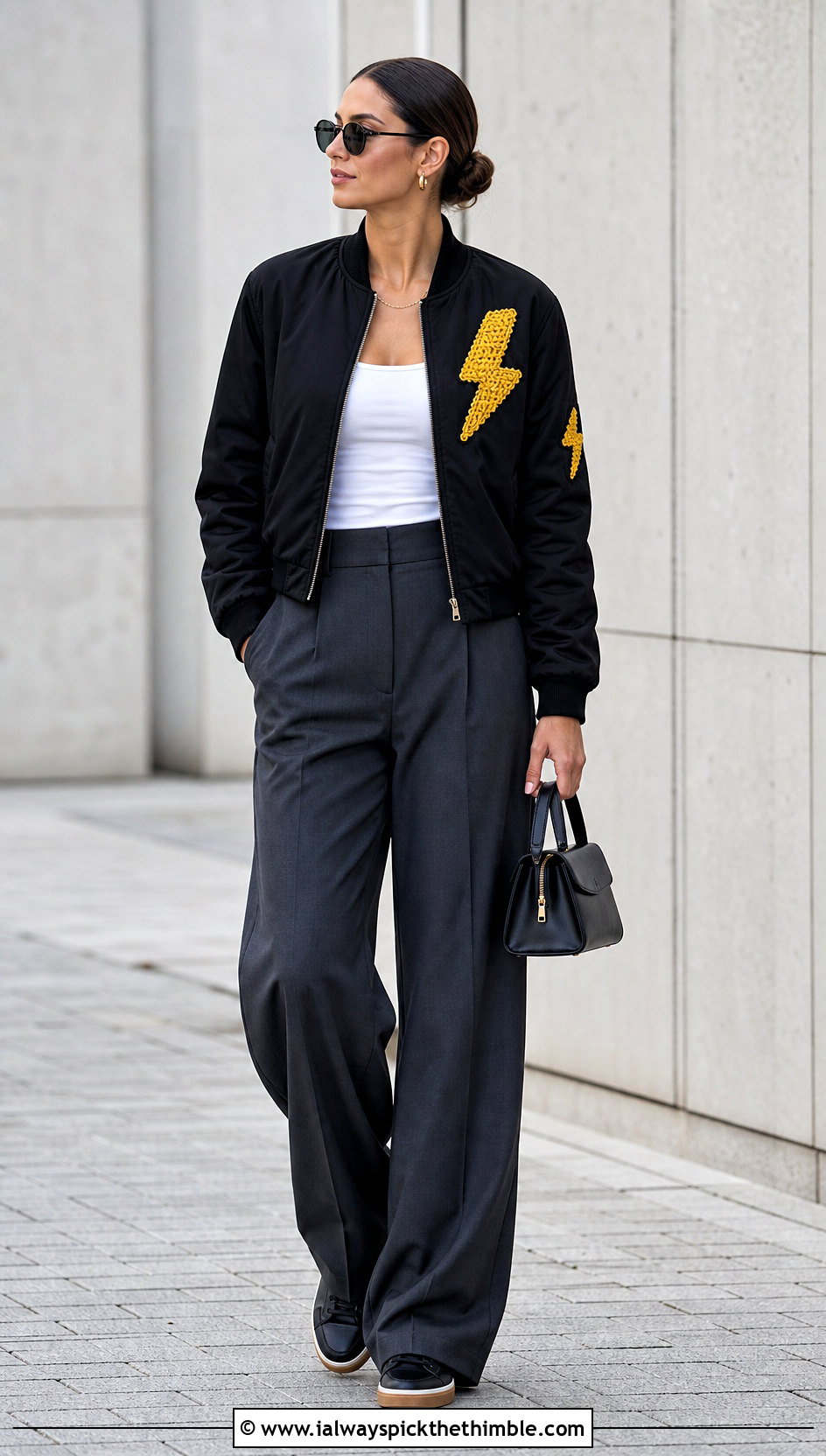 Lightning Bolt Crochet Patch Bomber Jacket Outfit - 20 crochet patches on clothes and outfit ideas