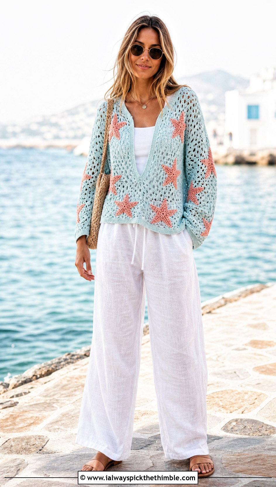 Lightweight Coraline Star Crochet Sweater With Linen Pants - 20 Coraline Star Crochet Sweater outfit ideas