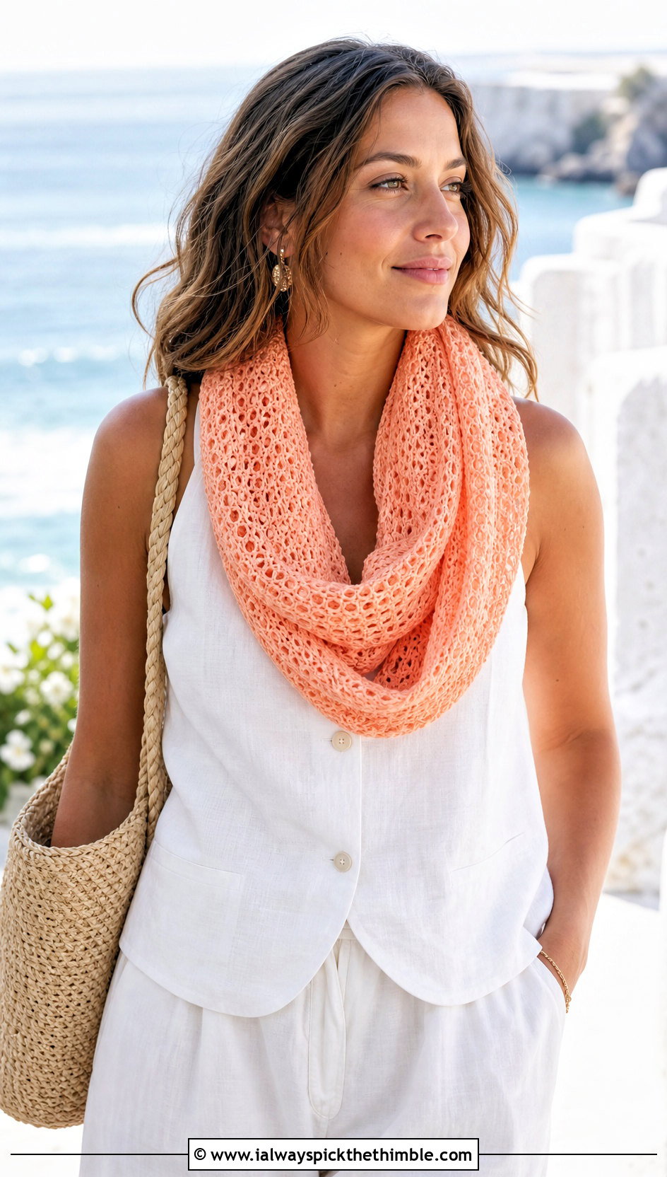 Lightweight Cotton Crochet Infinity Scarf With Linen Set - 25 crochet infinity scarf outfit ideas