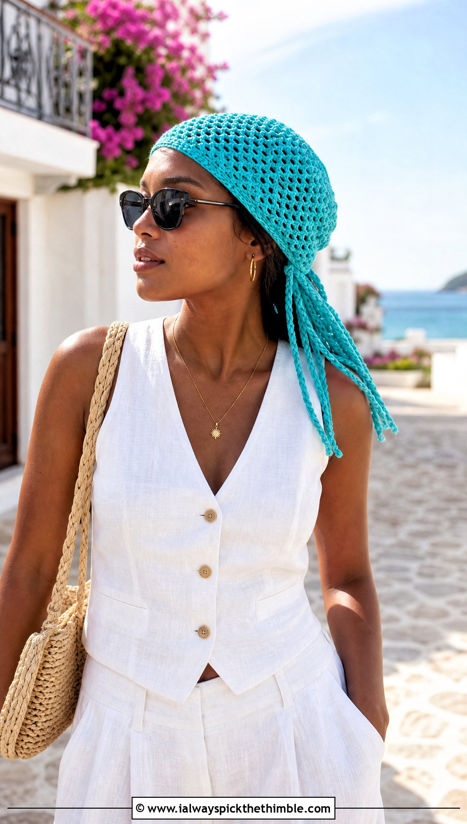 Lightweight Cotton Crochet Tube Hat With Linen Culottes - 20 Crochet Tube Hat outfit ideas