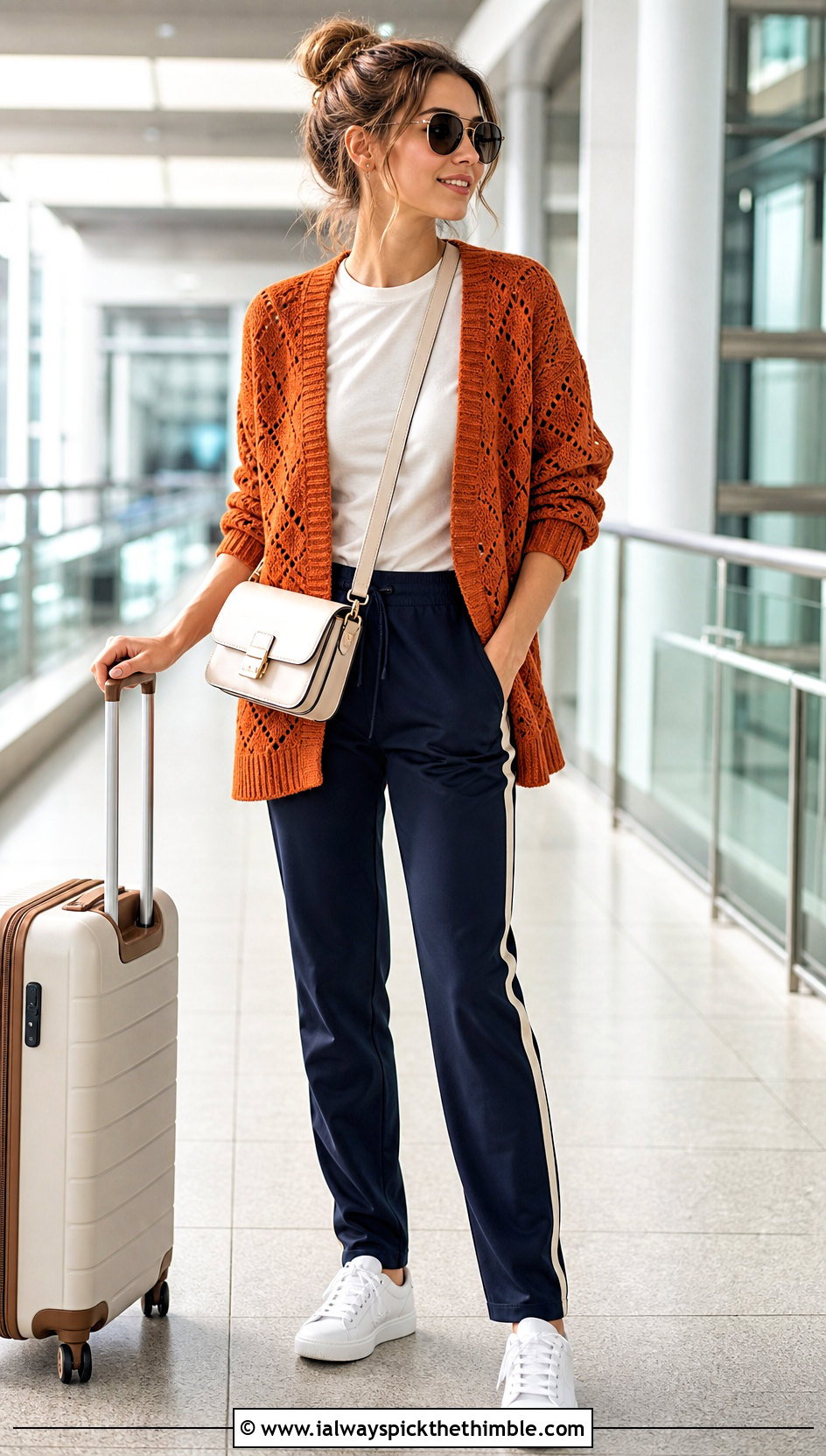 Lightweight Diamond Crochet Cardigan With Track Pants - 20 diamond crochet cardigan outfit ideas