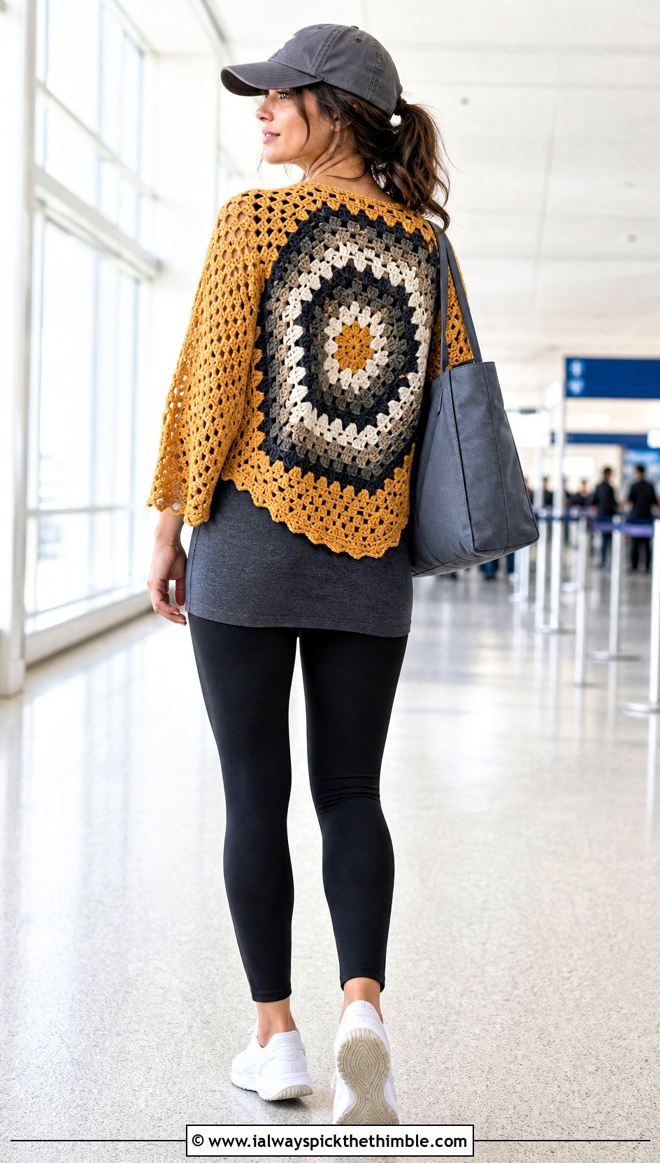 Lightweight Hexagon Cardigan With Granny Square Back And Black Leggings - 20 Hexagon Cardigan With Granny Square Back outfit ideas