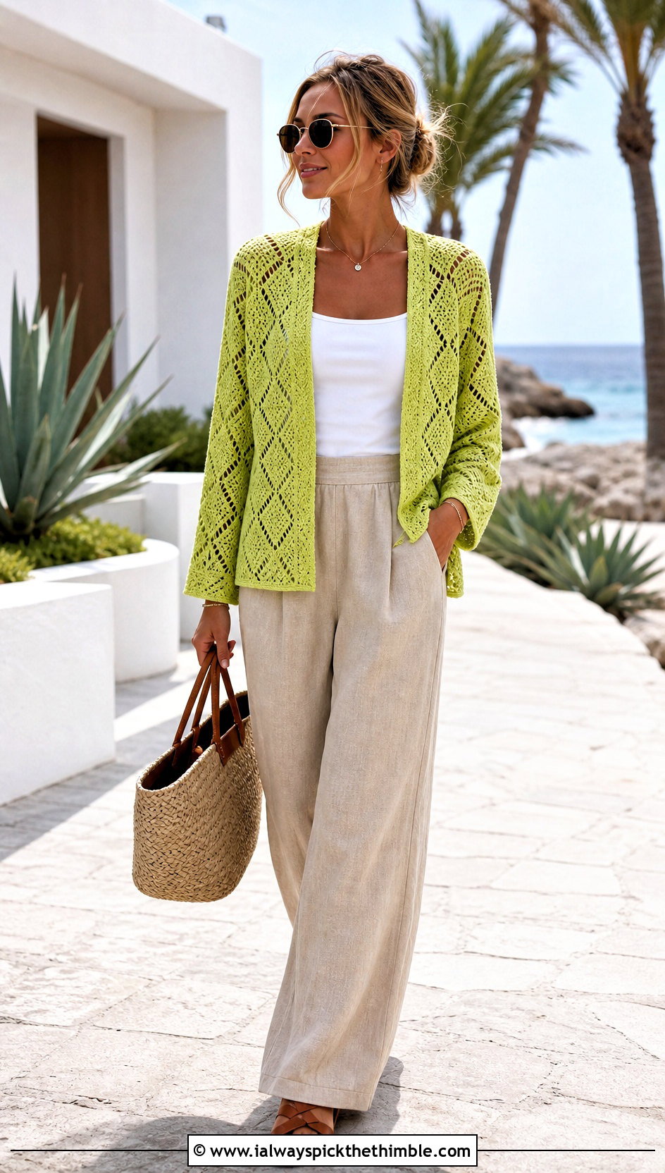Lightweight Lace Howls Crochet Jacket With Linen Pants - 20 Howls Crochet Jacket outfit ideas