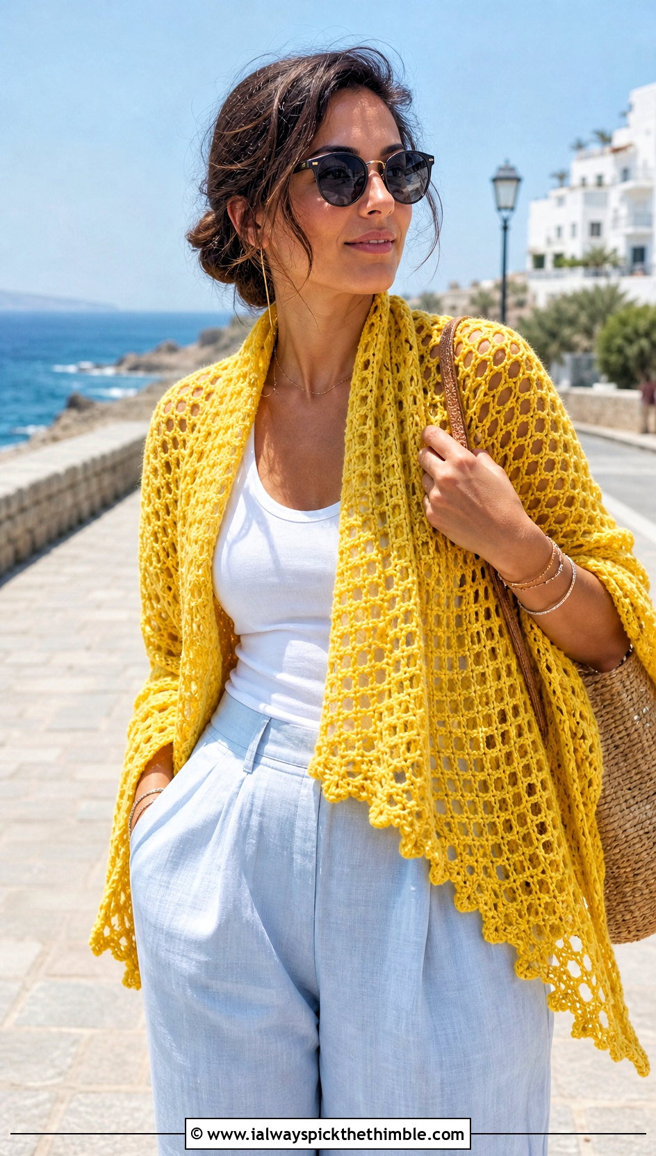 Lightweight Mesh Corner To Corner Crochet Shawl With Linen Pants - 15 Corner To Corner Crochet Shawl outfit ideas