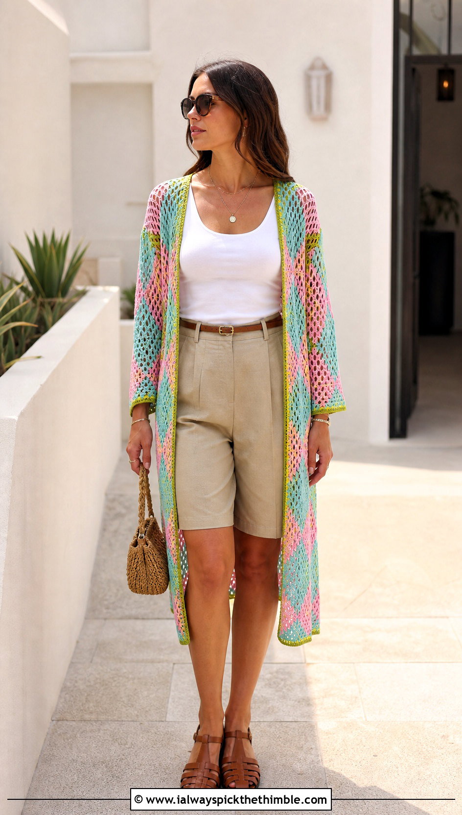 Lightweight Mesh Howl Crochet Coat With Tailored Shorts - 20 howl crochet coat outfit ideas