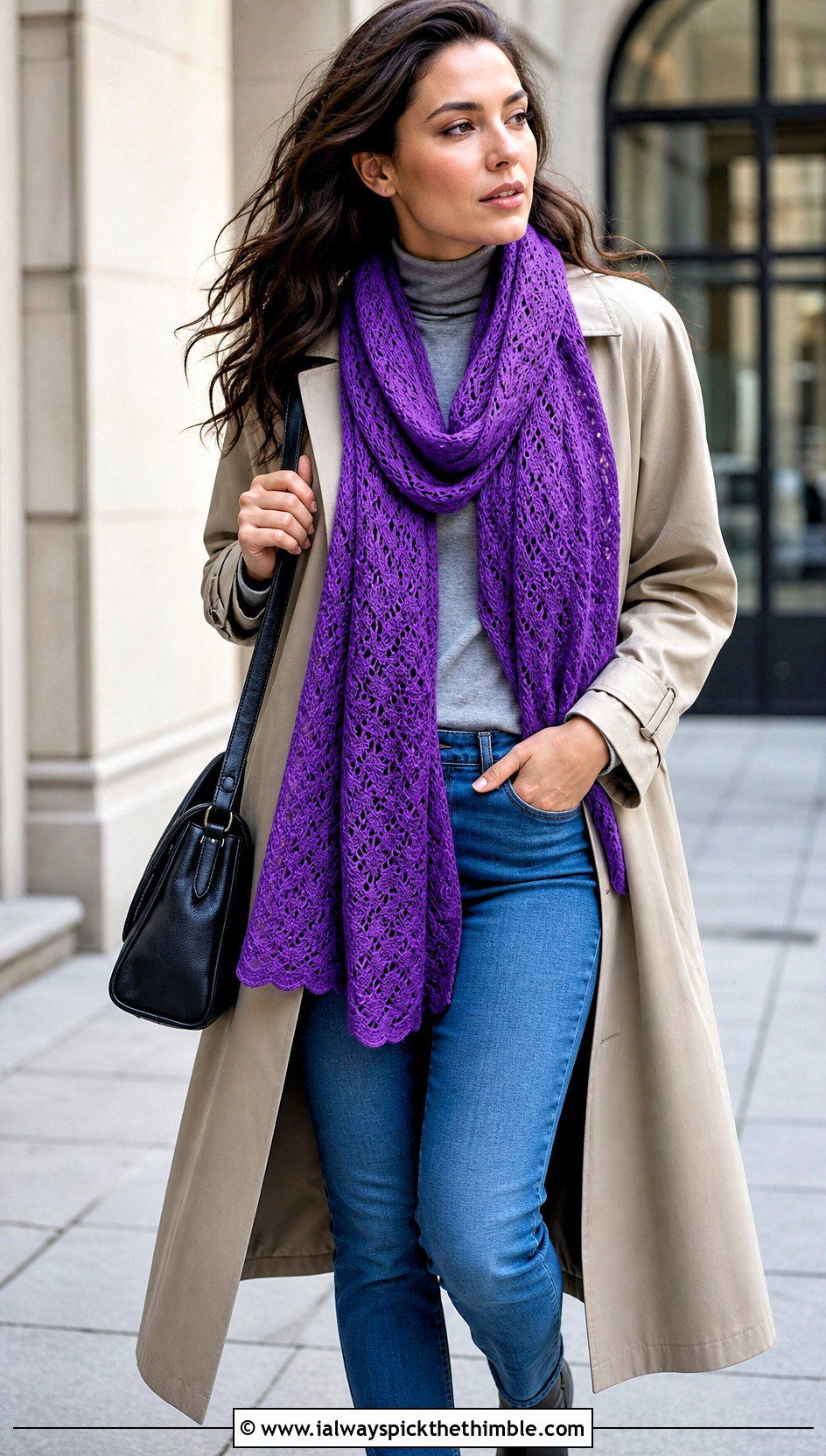 Lightweight Never Ending Crochet Shawl With A Trench Coat - 15 Never Ending Crochet Shawl outfit ideas
