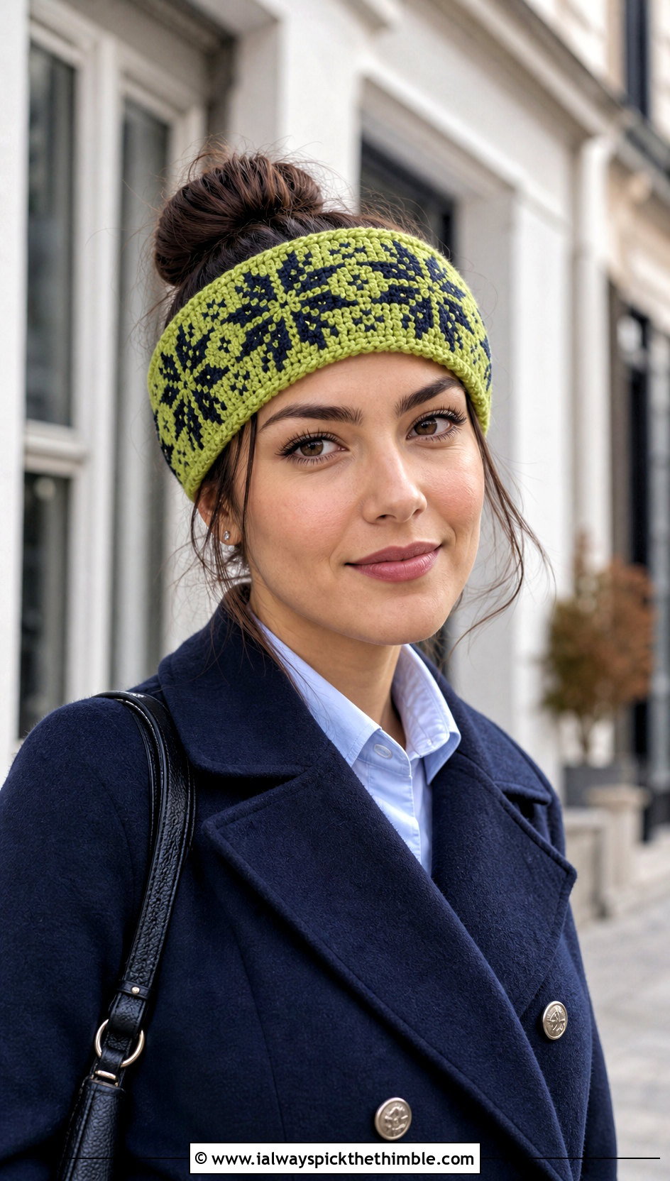 Lime Chartreuse Mosaic Crochet Winter Wonderland Headband With Navy Peacoat - 15 Mosaic Crochet Winter Wonderland Headband outfit ideas