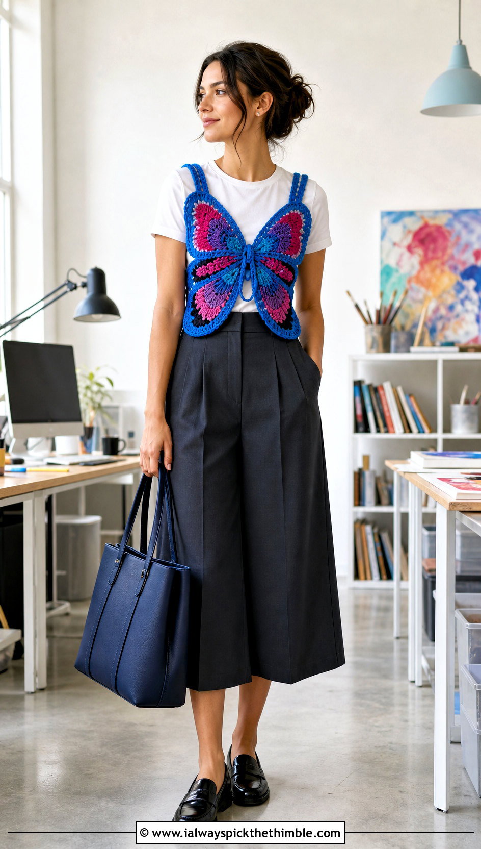 Lined Butterfly Crochet Top Over A T Shirt With Culottes - 25 butterfly crochet top outfit ideas