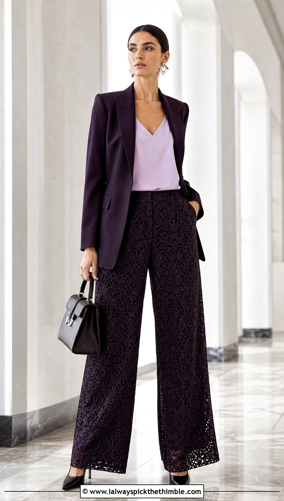 Lined Crochet Trousers With Matching Blazer - 20 crochet pants women outfit ideas