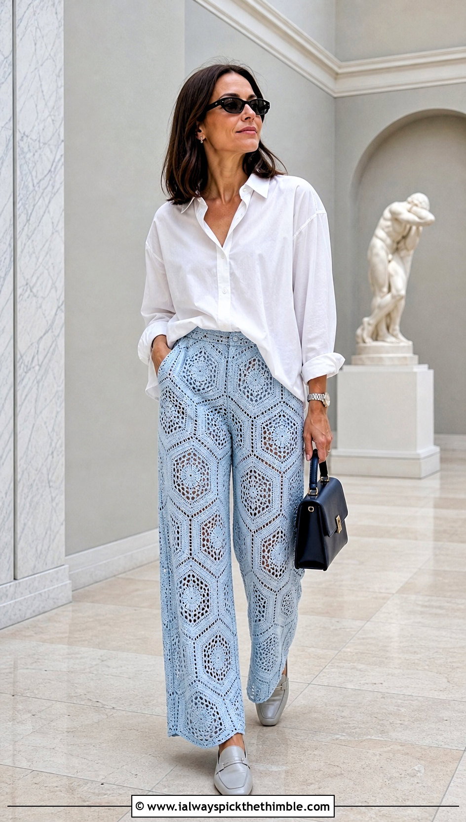 Lined Octagon Pants With Oversized Button Down Shirt - 15 Crochet Octagon Pants outfit ideas