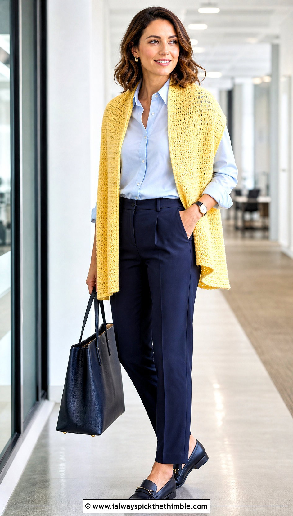 Linen Stitch Rectangle Crochet Shawl With Button Down Shirt - 20 Easy Crochet Rectangle Shawl outfit ideas