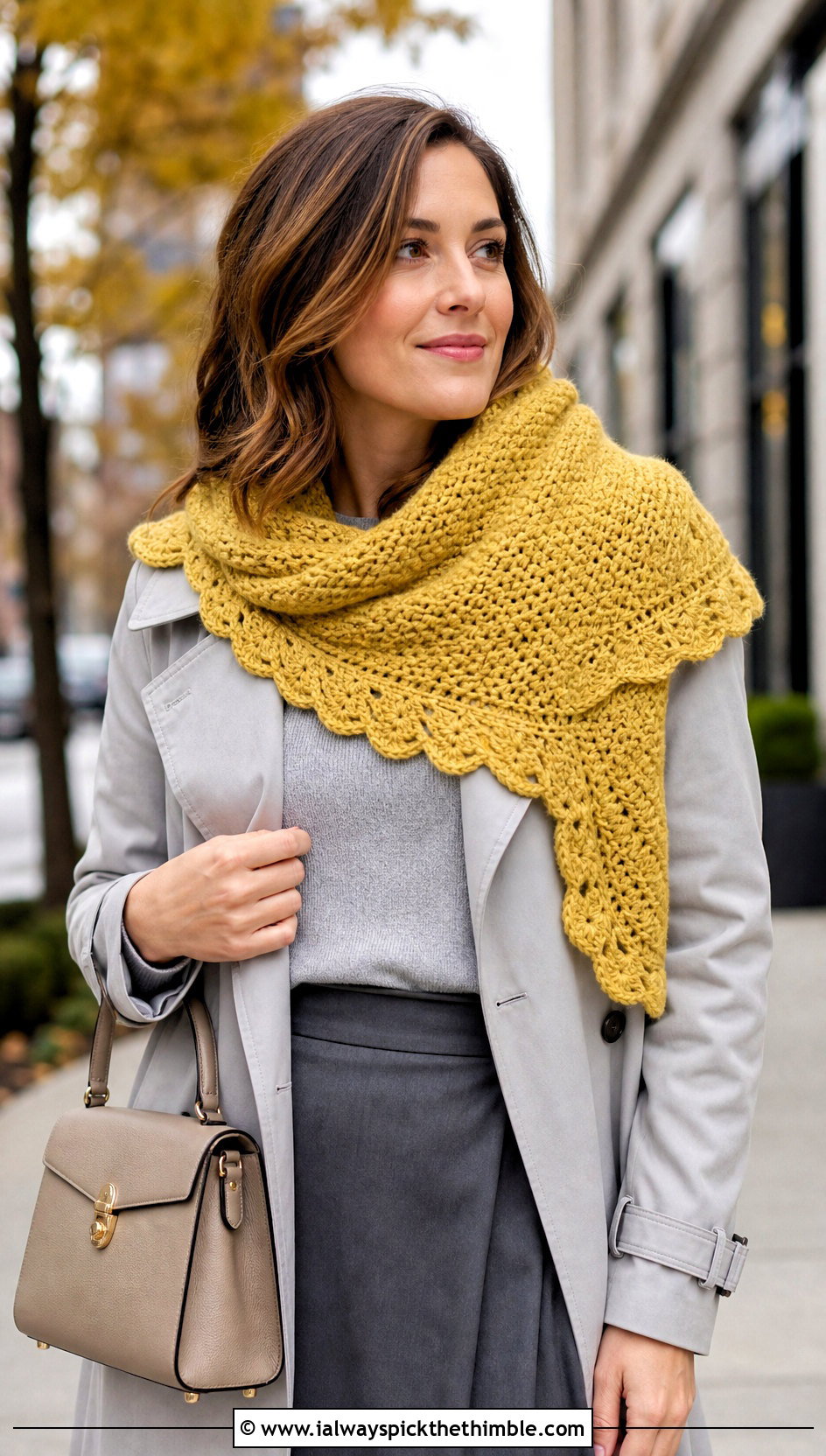 Lion Brand Shawl In A Ball Crescent Shawl With Trench Coat - 15 Lion Brand Crochet Shawl In A Ball outfit ideas