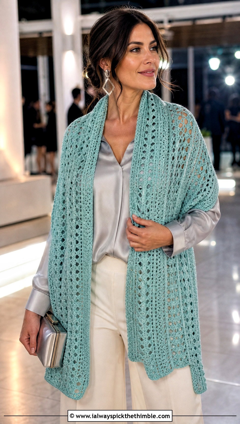 Lion Brand Shawl In A Ball Crochet Stole With Wide Leg Trousers - 15 Lion Brand Crochet Shawl In A Ball outfit ideas