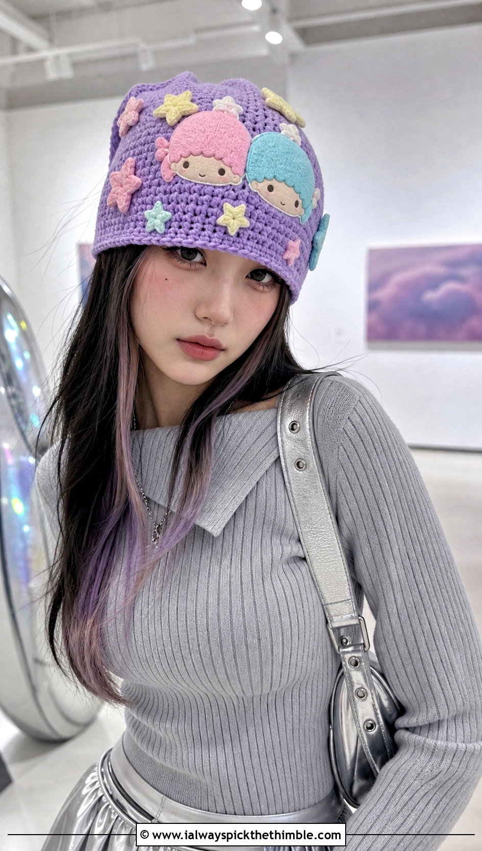 Little Twin Stars Crochet Beanie With Satin Skirt - 20 sanrio crochet beanie outfit ideas