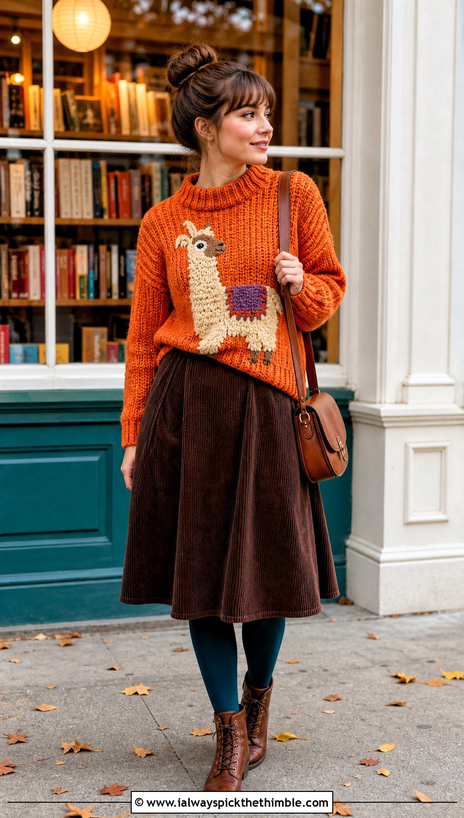 Llama Crochet Mabel Pines Sweater With Corduroy Skirt - 20 crochet mabel pines sweater outfit ideas