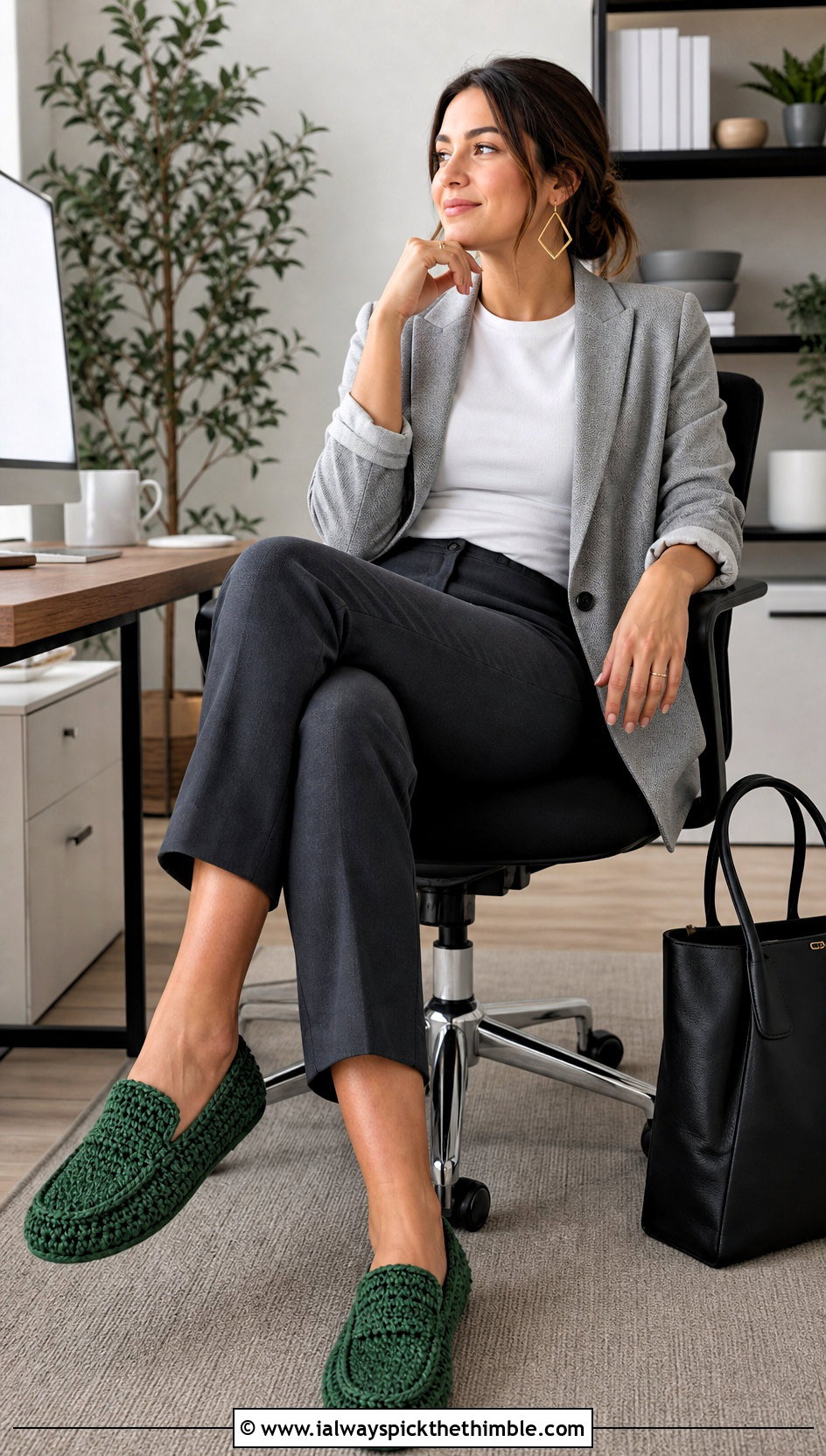 Loafer Chunky Yarn Crochet Slippers With Tailored Suit Separates - 15 Crochet Slippers Chunky Yarn outfit ideas
