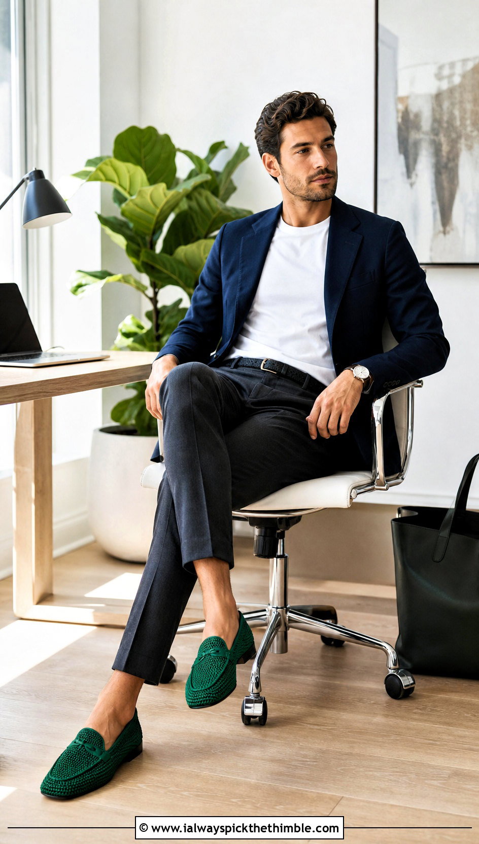 Loafer Crochet Slippers With Blazer And Trousers - 20 Cute Crochet Slippers outfit ideas